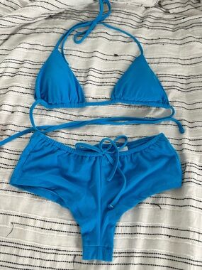 Aerie Blue Terry Cloth Cheeky Shorts Bikini Set
